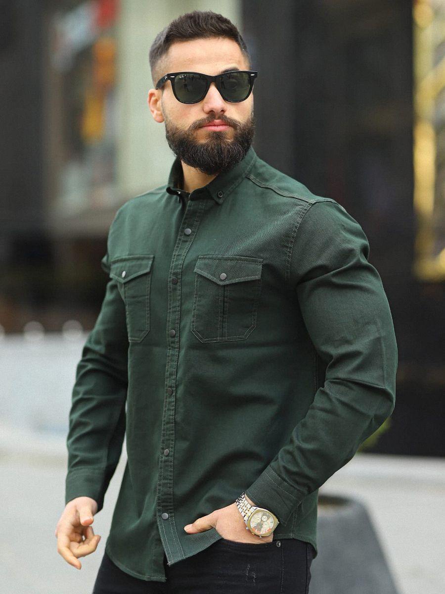 Mens dark green shirt in a modern style